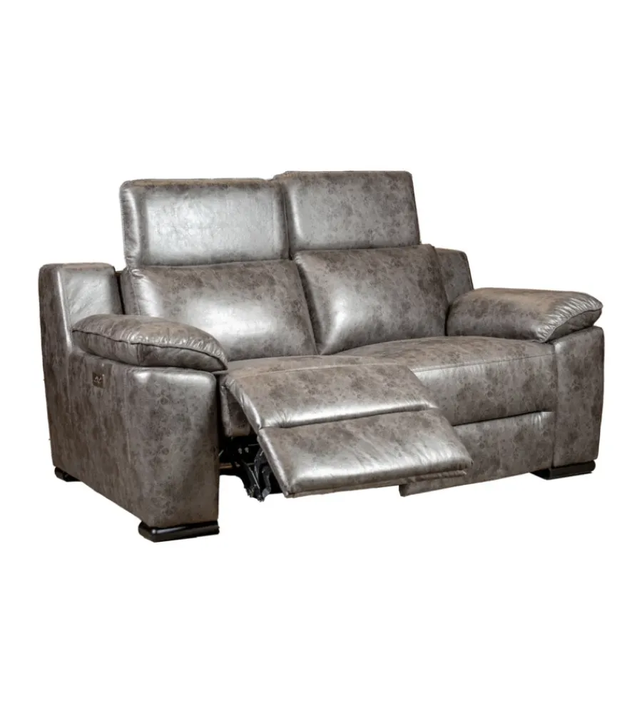 Clearance Divano 2 posti "giulia" con sistema relax, in ecopelle effetto invecchiato grigio 170x106x85 cm Divani