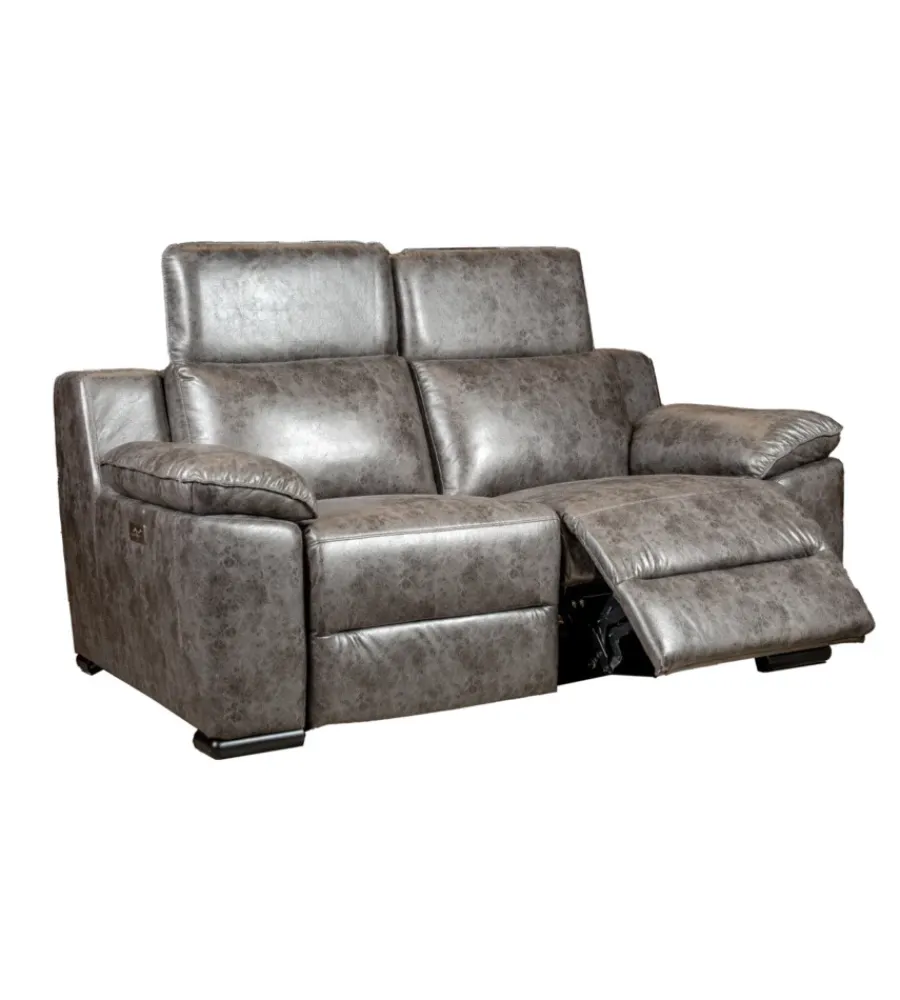 Clearance Divano 2 posti "giulia" con sistema relax, in ecopelle effetto invecchiato grigio 170x106x85 cm Divani