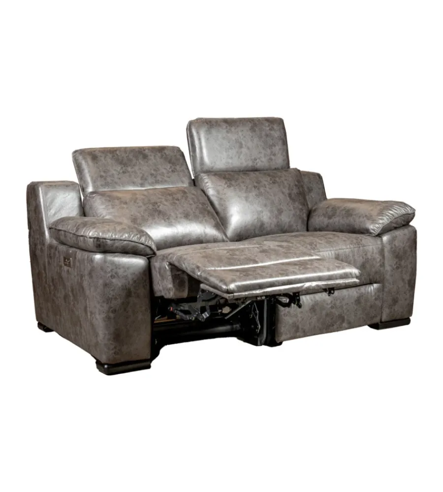 Clearance Divano 2 posti "giulia" con sistema relax, in ecopelle effetto invecchiato grigio 170x106x85 cm Divani
