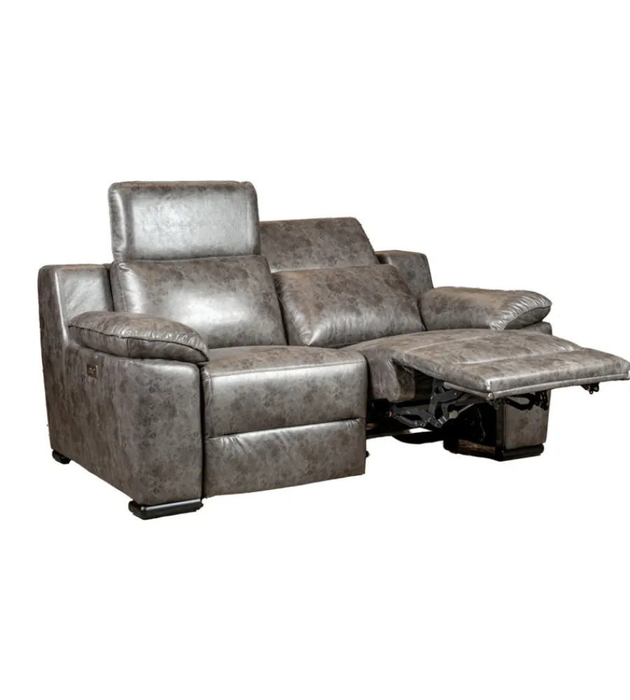 Clearance Divano 2 posti "giulia" con sistema relax, in ecopelle effetto invecchiato grigio 170x106x85 cm Divani