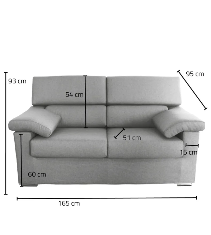 Divani-BellaHome Divano 2 posti "venezia" grigio tessuto sfoderabile e antimacchia, 160x93x93 cm