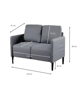 Hot Divano 2 posti "poker" blu jeans, 135x81x90 cm Divani