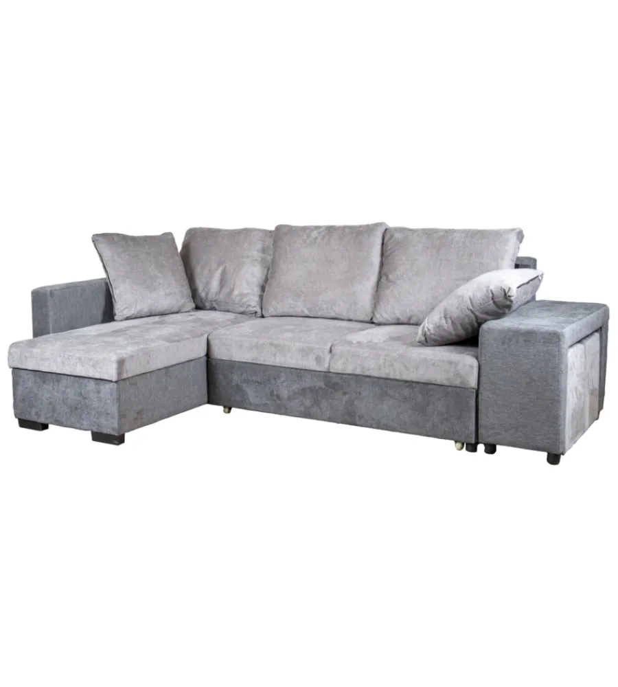 Divani-BellaHome Divano angolare "jessy" con contenitore, pouf e penisola sinistra 247x155x94 cm