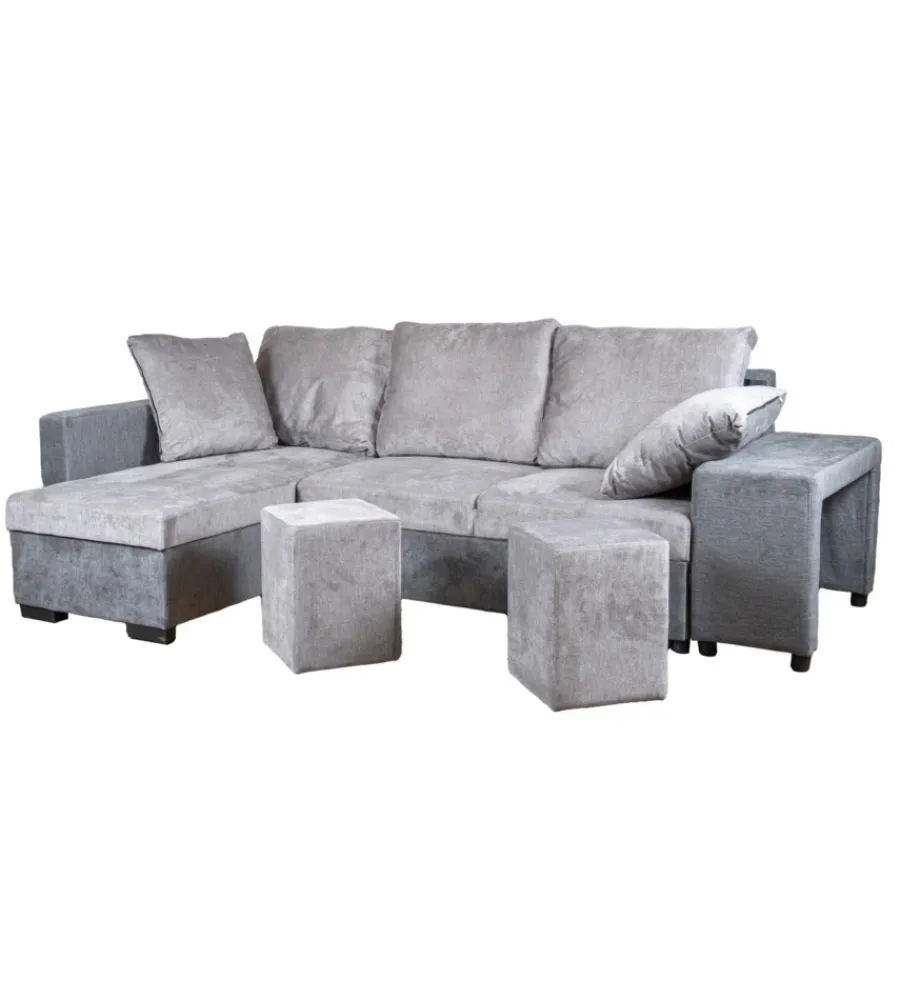 Divani-BellaHome Divano angolare "jessy" con contenitore, pouf e penisola sinistra 247x155x94 cm