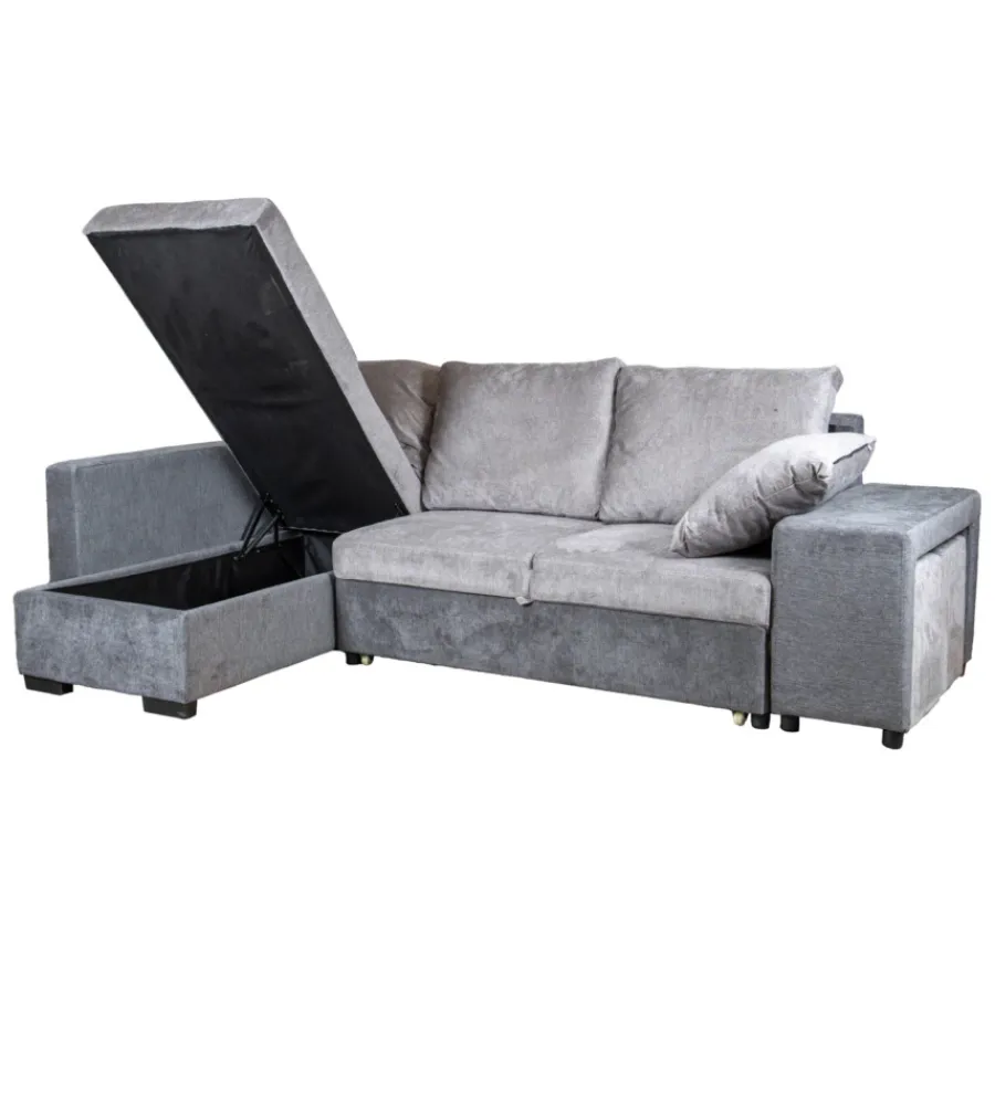 Divani-BellaHome Divano angolare "jessy" con contenitore, pouf e penisola sinistra 247x155x94 cm