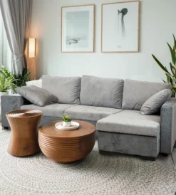 BellaHome Divani|Divano angolare "jessy" con contenitore pouf e penisola destra 247x155x94 cm