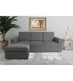 Divani-BellaHome Divano con penisola reversibile "bologna" grigio tessuto sfoderabile e antimacchia, 235x165x88 cm