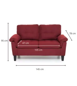 Divani|Divano "denver" 2 posti tessuto rosso, 145x95x78 cm