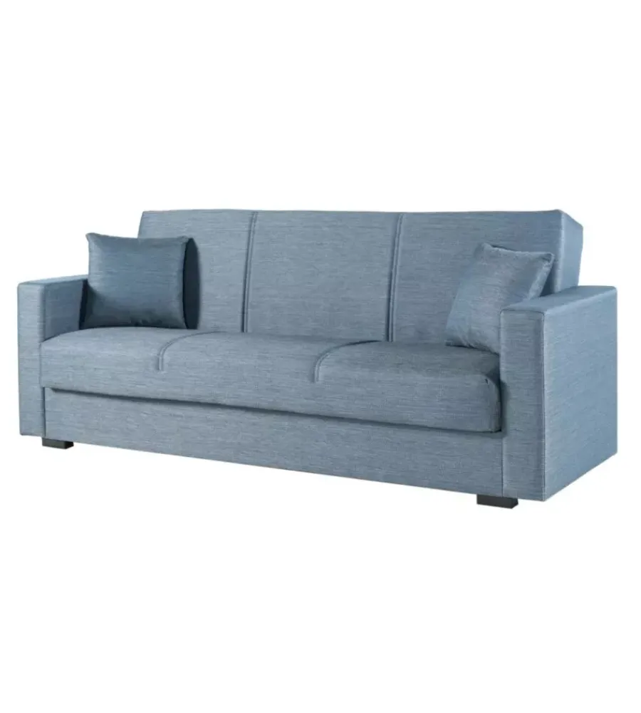BellaHome Divani|Divano letto "afrodite" 3 posti in tessuto grigio-blu 212x80x87 cm