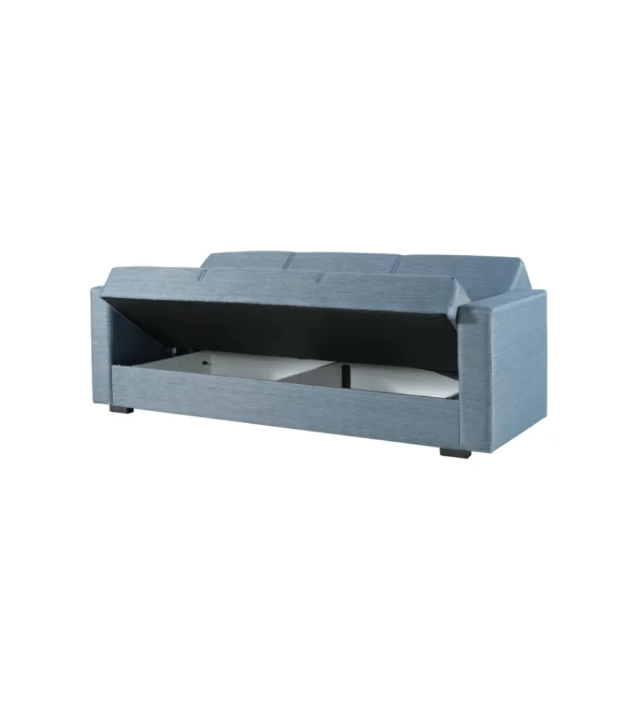 BellaHome Divani|Divano letto "afrodite" 3 posti in tessuto grigio-blu 212x80x87 cm