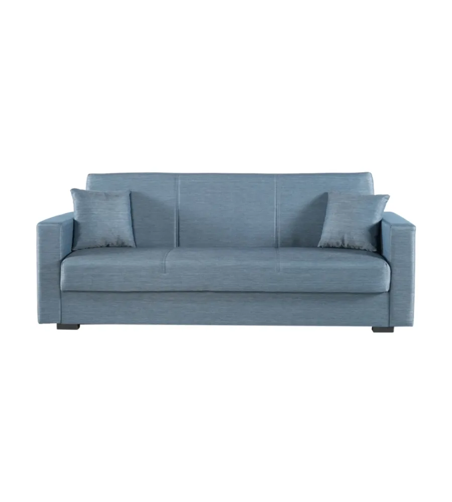 BellaHome Divani|Divano letto "afrodite" 3 posti in tessuto grigio-blu 212x80x87 cm