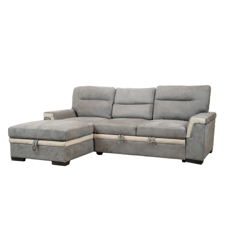 Clearance Divano letto angolare "erika" in tessuto grigio con penisola a sinistra, 254x92/165x102 cm Divani