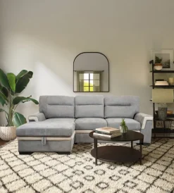 Clearance Divano letto angolare "erika" in tessuto grigio con penisola a sinistra, 254x92/165x102 cm Divani