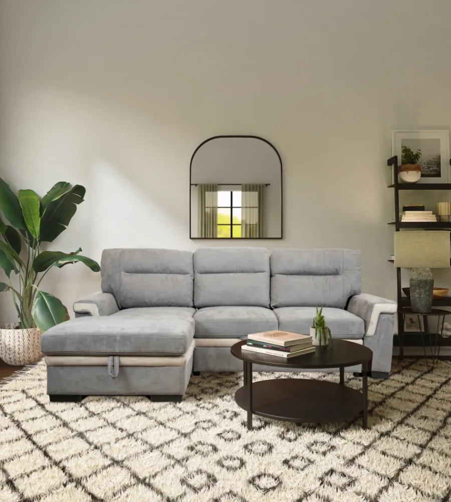 Clearance Divano letto angolare "erika" in tessuto grigio con penisola a sinistra, 254x92/165x102 cm Divani