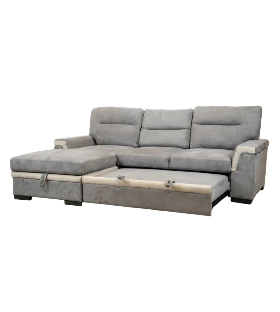 Clearance Divano letto angolare "erika" in tessuto grigio con penisola a sinistra, 254x92/165x102 cm Divani
