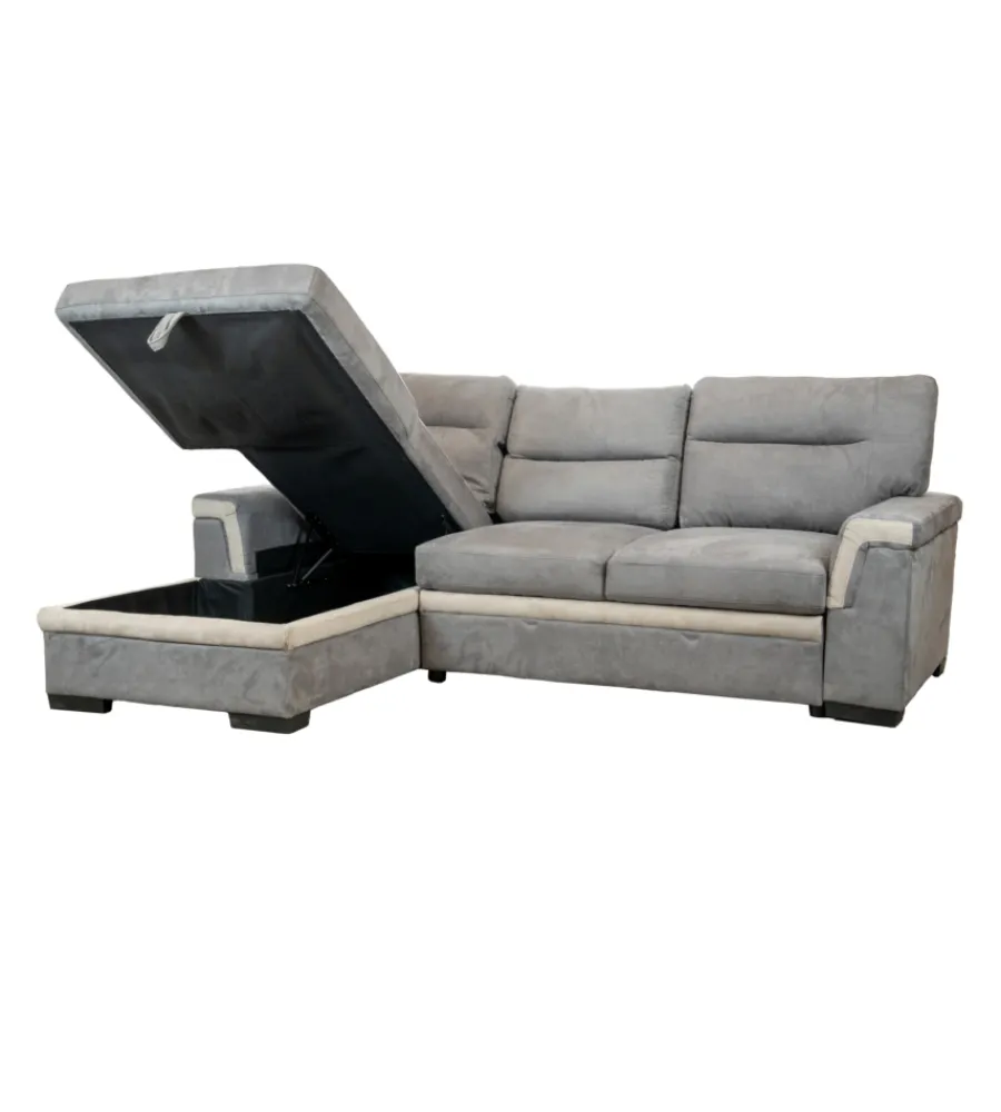 Clearance Divano letto angolare "erika" in tessuto grigio con penisola a sinistra, 254x92/165x102 cm Divani