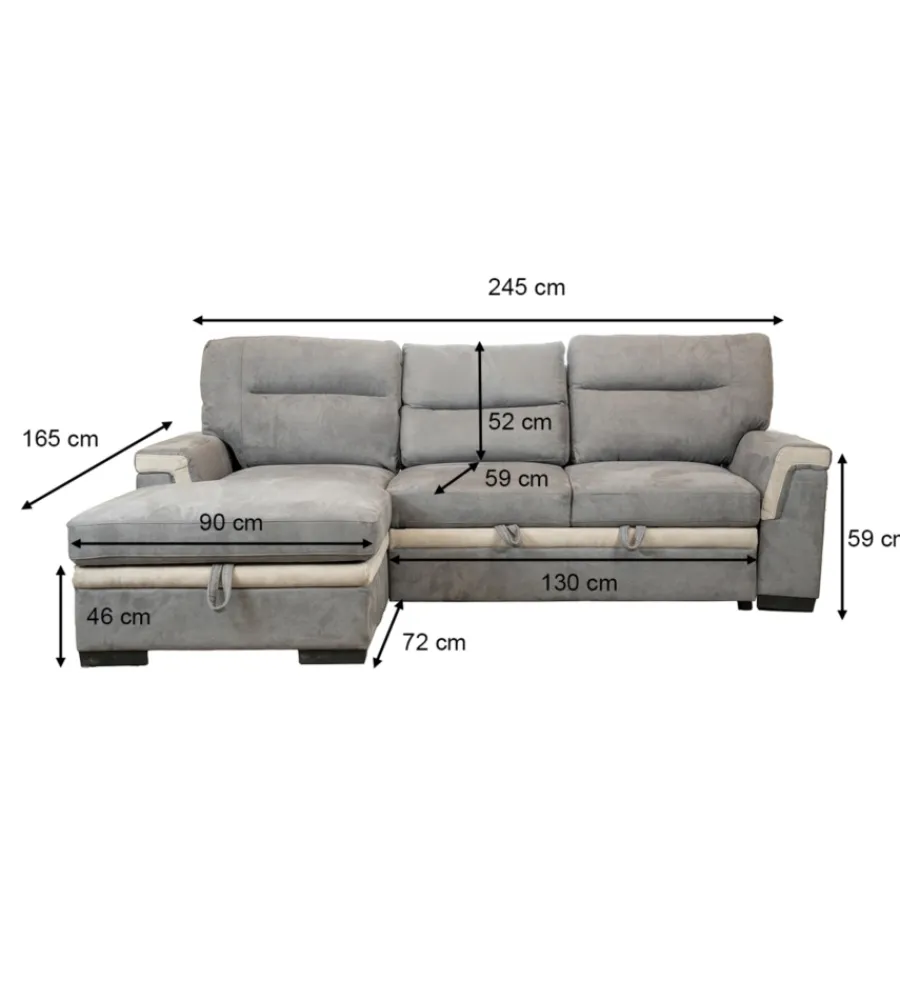 Clearance Divano letto angolare "erika" in tessuto grigio con penisola a sinistra, 254x92/165x102 cm Divani