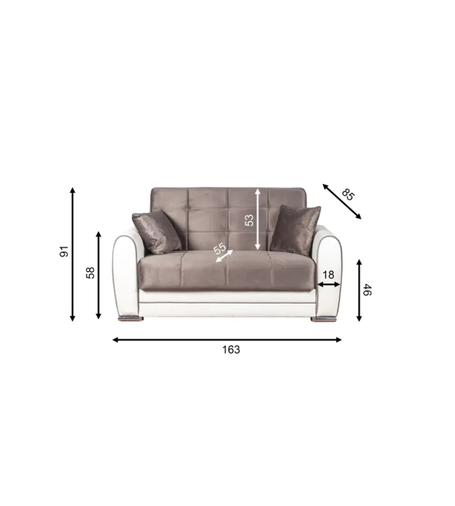 Sale Divano letto "apollo" 2 posti in ecopelle grigio e bianco, 163x84x91 cm Divani