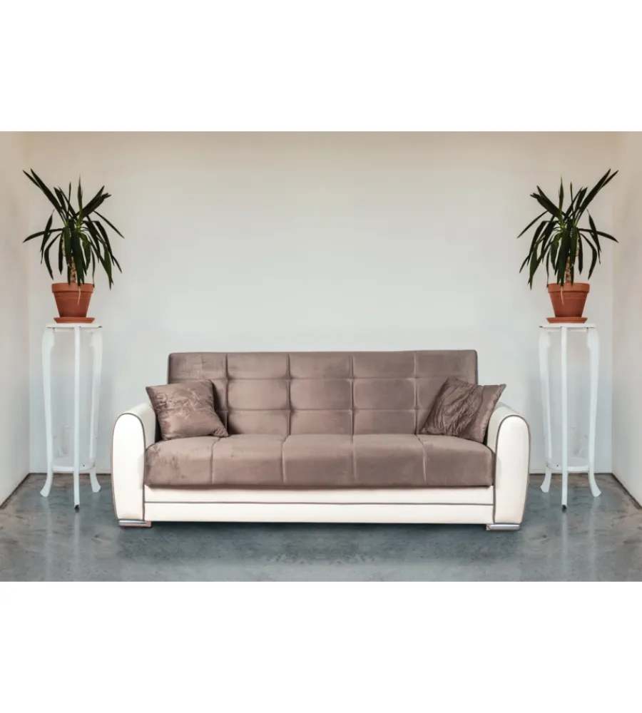 BellaHome Divani|Divano letto "apollo" 3 posti in ecopelle grigio e bianco, 220x84x91 cm