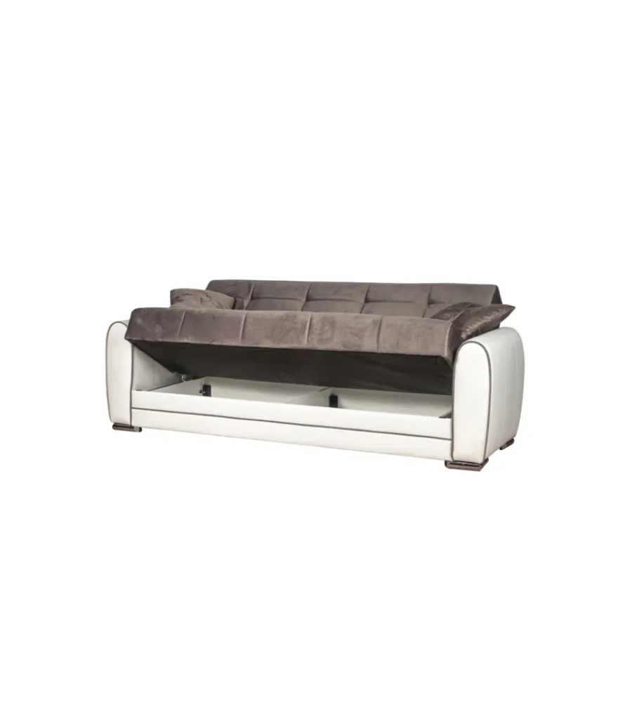 BellaHome Divani|Divano letto "apollo" 3 posti in ecopelle grigio e bianco, 220x84x91 cm