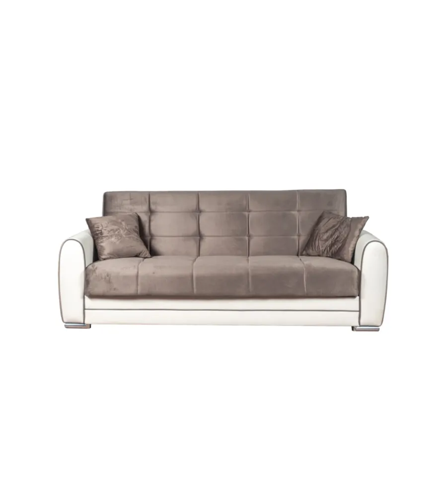 BellaHome Divani|Divano letto "apollo" 3 posti in ecopelle grigio e bianco, 220x84x91 cm