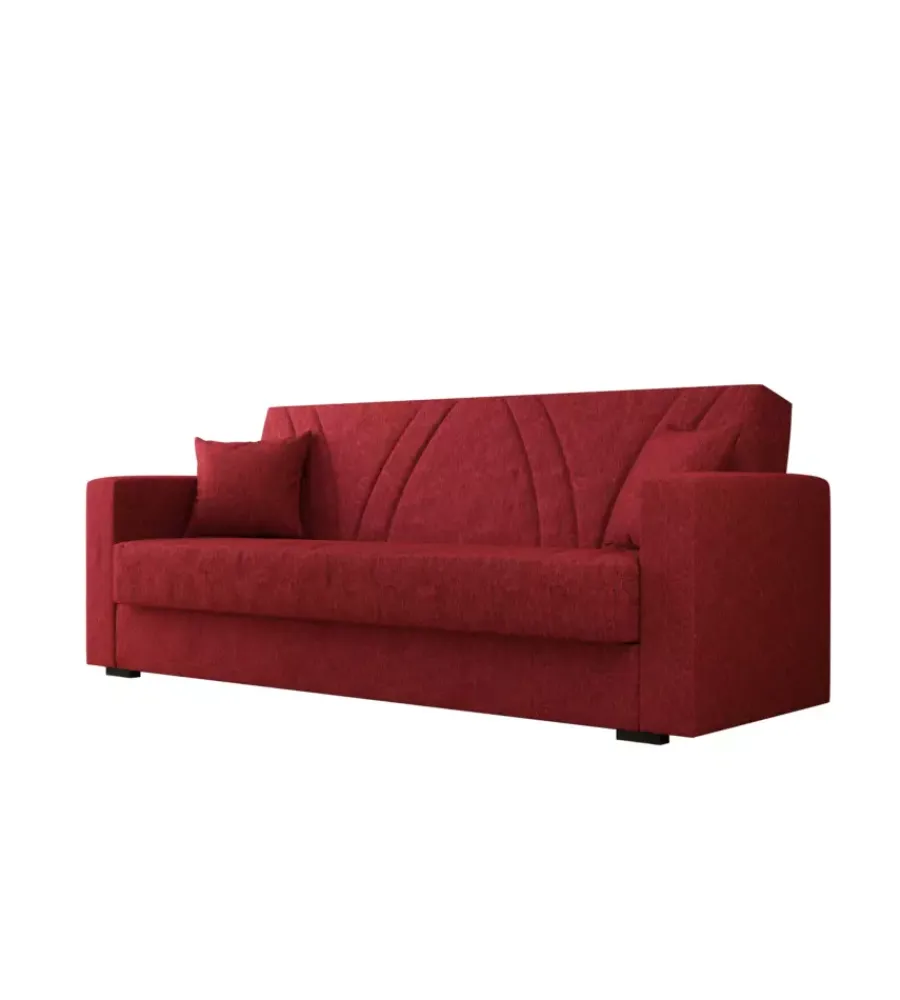 Divani-BellaHome Divano letto "ibiza" 3 posti tessuto rosso, 214x89x81 cm