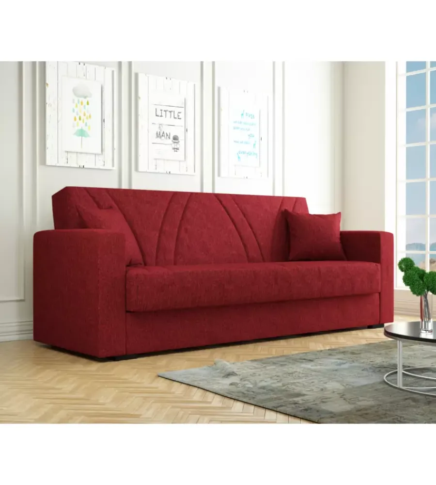 Divani-BellaHome Divano letto "ibiza" 3 posti tessuto rosso, 214x89x81 cm