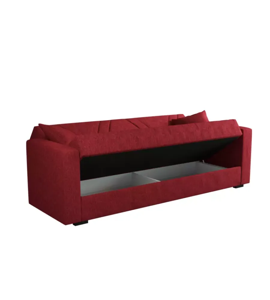 Divani-BellaHome Divano letto "ibiza" 3 posti tessuto rosso, 214x89x81 cm