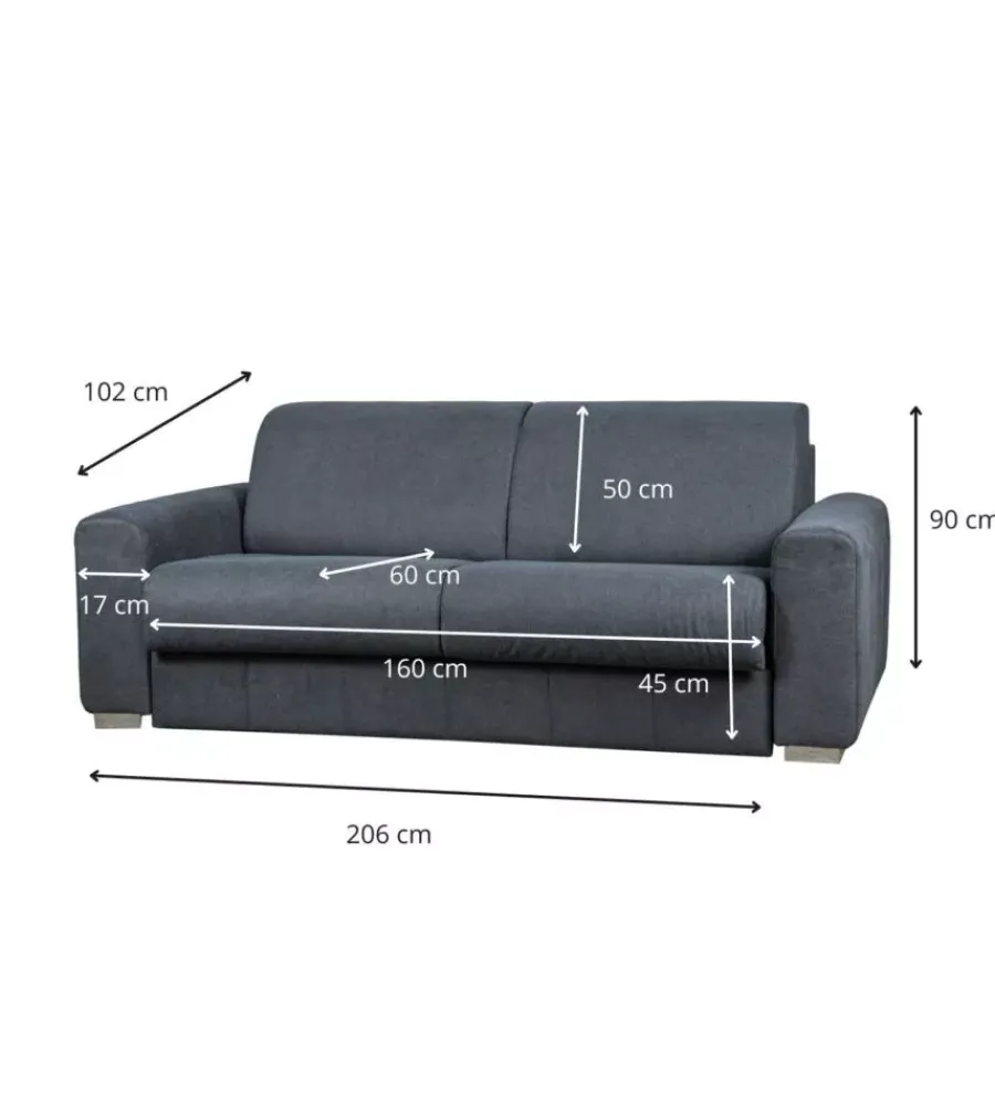 Best Divano letto "leo" 2 posti tessuto grigio antracite, 206x102x90 cm Divani