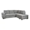 Outlet Divano letto con penisola a destra "gaia" tessuto grigio con pouf e contenitori, 254x83/194x88 cm Divani