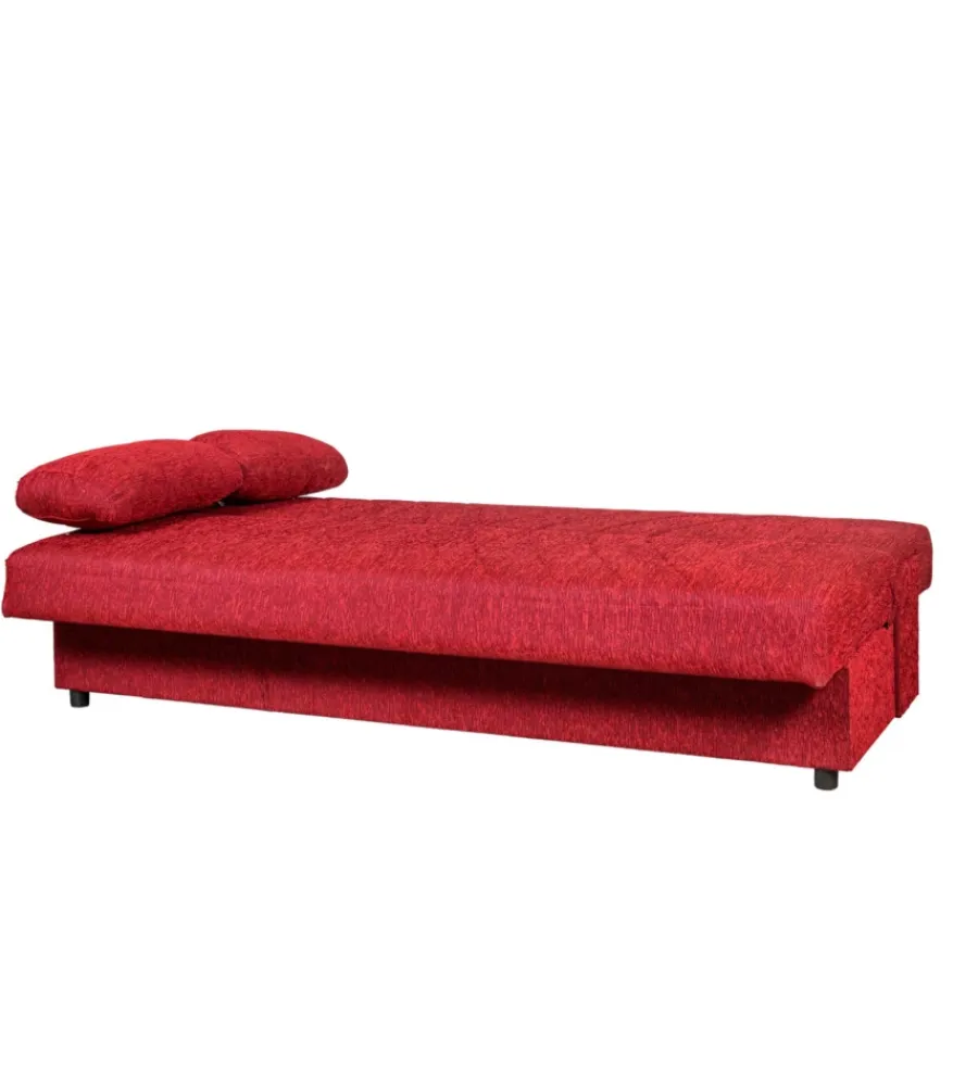 Divani-BellaHome Divano letto "fiji" 3 posti in tessuto rosso con cassettone contenitore, 183x81x89 cm