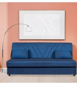 BellaHome Divani|Divano letto "fiji" 3 posti in tessuto blu con cassettone contenitore, 183x81x89 cm
