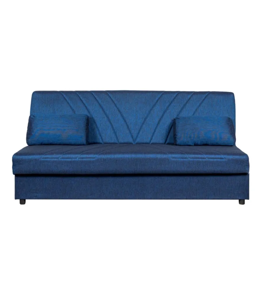 BellaHome Divani|Divano letto "fiji" 3 posti in tessuto blu con cassettone contenitore, 183x81x89 cm
