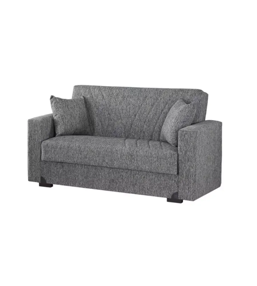 BellaHome Divani|Divano letto "mali" 2 posti con cassettone in tessuto grigio, 152x74x83 cm