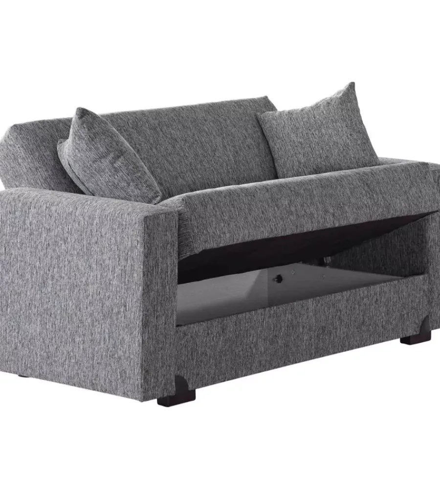 BellaHome Divani|Divano letto "mali" 2 posti con cassettone in tessuto grigio, 152x74x83 cm