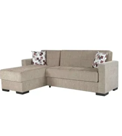 BellaHome Divani|Divano letto "merlin" con cassettone e penisola reversibile beige, 225x150x81 cm