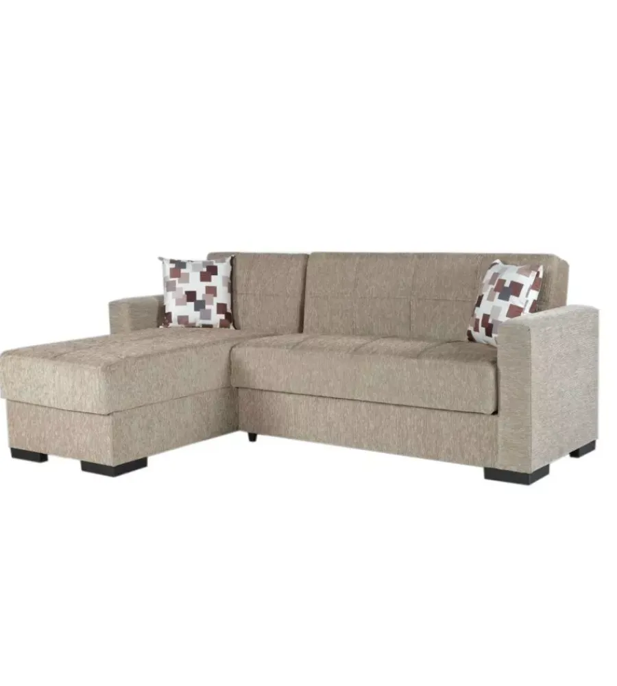BellaHome Divani|Divano letto "merlin" con cassettone e penisola reversibile beige, 225x150x81 cm