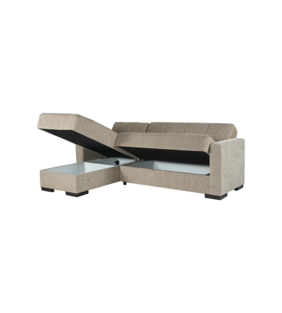 BellaHome Divani|Divano letto "merlin" con cassettone e penisola reversibile beige, 225x150x81 cm
