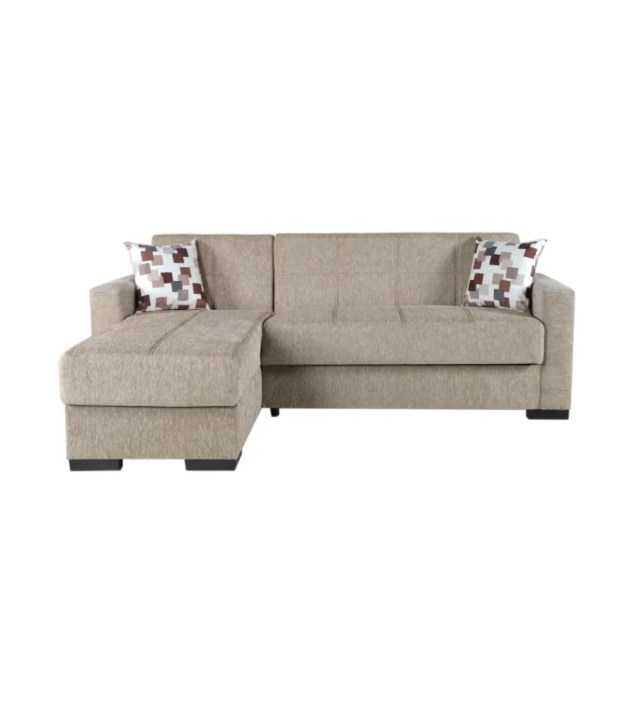 BellaHome Divani|Divano letto "merlin" con cassettone e penisola reversibile beige, 225x150x81 cm