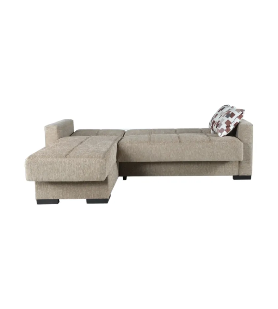 BellaHome Divani|Divano letto "merlin" con cassettone e penisola reversibile beige, 225x150x81 cm