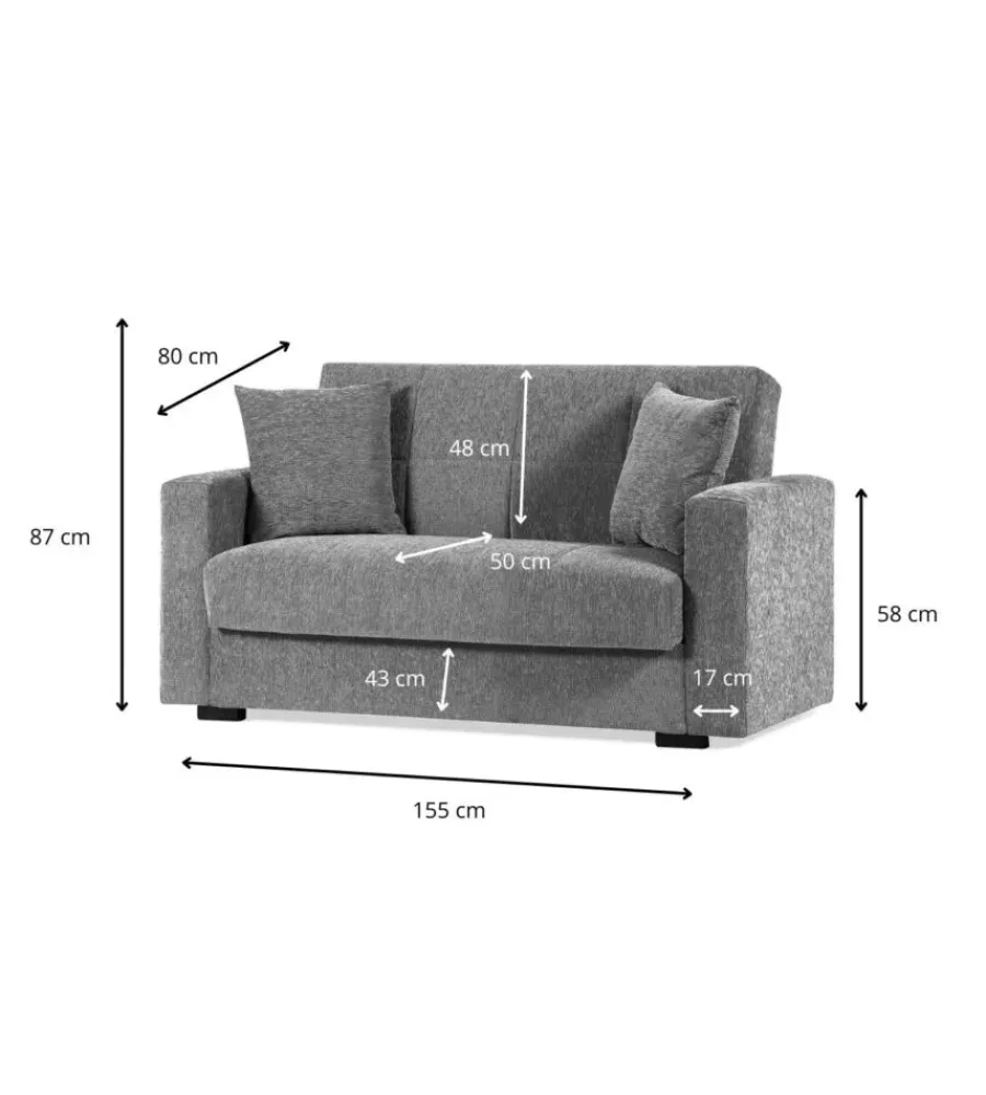 Discount Divano letto "nora" 2 posti grigio, 155x80x87 cm Divani