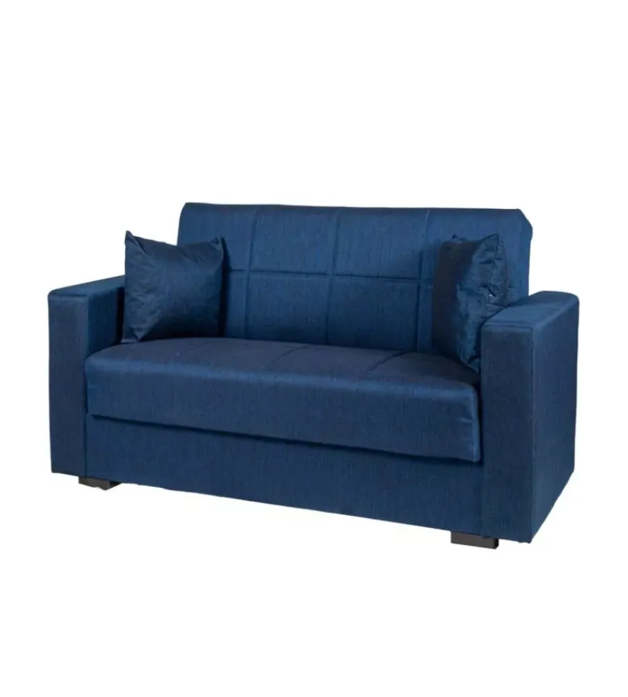 Divani-BellaHome Divano letto "nora" 2 posti in tessuto blu, 155x80x87 cm