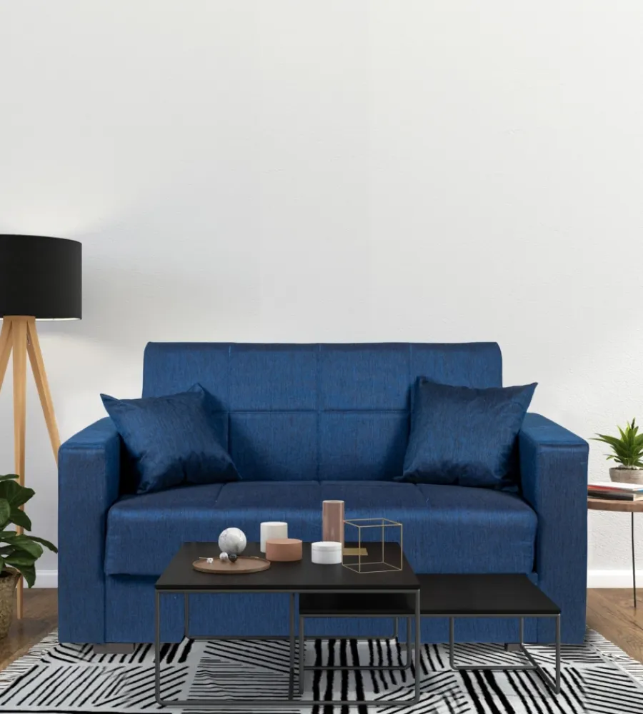 Divani-BellaHome Divano letto "nora" 2 posti in tessuto blu, 155x80x87 cm