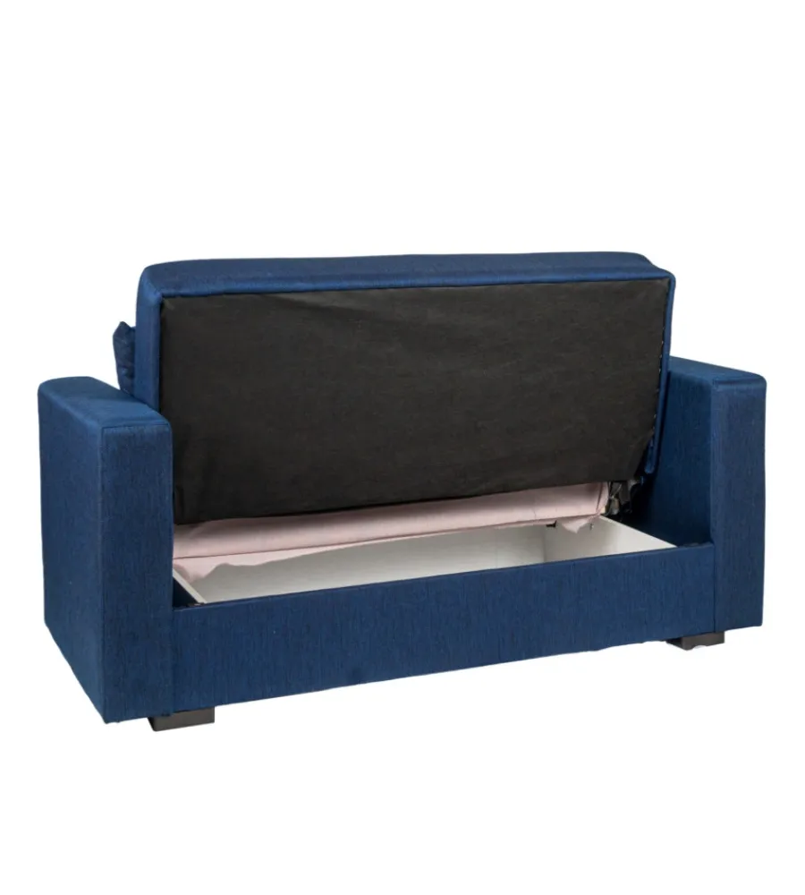 Divani-BellaHome Divano letto "nora" 2 posti in tessuto blu, 155x80x87 cm