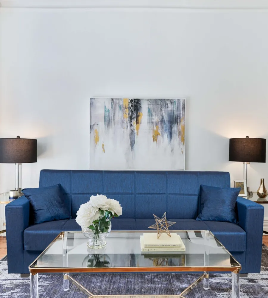 New Divano letto "nora" 3 posti in tessuto blu, 212x80x87 cm Divani