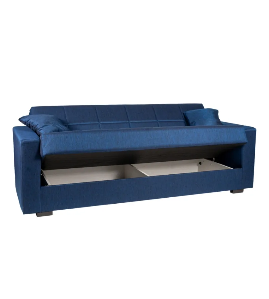 New Divano letto "nora" 3 posti in tessuto blu, 212x80x87 cm Divani