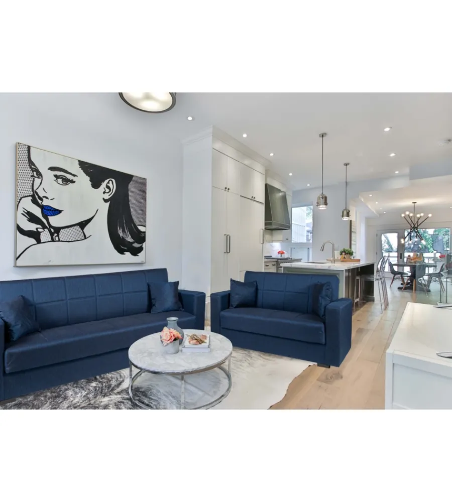 New Divano letto "nora" 3 posti in tessuto blu, 212x80x87 cm Divani