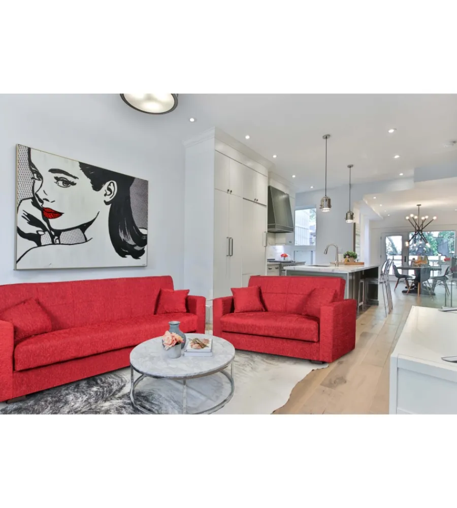 Sale Divano letto "nora" 3 posti in tessuto rosso, 212x80x87 cm Divani