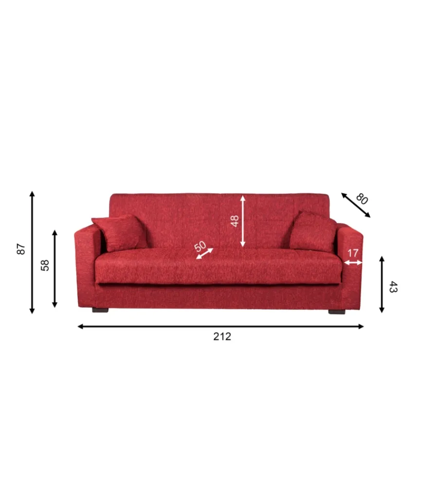 Sale Divano letto "nora" 3 posti in tessuto rosso, 212x80x87 cm Divani