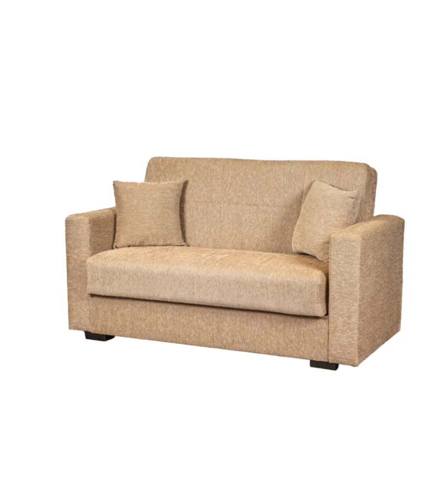 Divani-BellaHome Divano letto "nora" 2 posti in tessuto beige, 155x80x87 cm